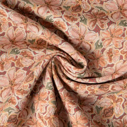 Tissu Toile de Coton aspect Lin Euphoria vintage sur fond Terracotta