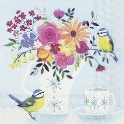 Lot de 4 serviettes en papier découpage collage 33 cm POT DE FLEURS OISEAU O 437