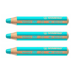 Lot 3 crayons de couleur STABILO Woody 3 en 1 - Cyan - Extra large