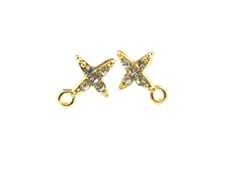 Paire boucles d'oreilles puce croix 10*13mm doré et strass cristal