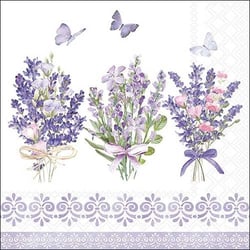 Lot de 4 serviettes en papier découpage collage 33 cm FLEUR LAVANDE PAPILLON