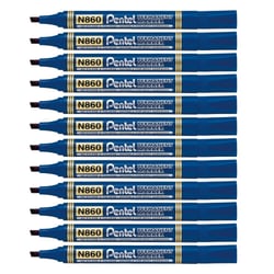 Lot de 12 marqueurs permanents - PENTEL - Pointe biseautée 2-4mm - Bleu