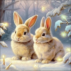 Lot de 4 serviettes en papier découpage collage 33 cm LAPIN HIVER A 100
