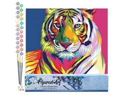 Peinture par Numéro Figured'Art - Tigre Pop Art 2 - Kit de Loisir Créatif DIY Numéro d'Art Complet - 40x50cm sans châssis en bois