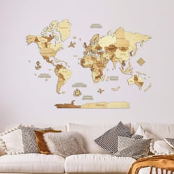 Carte du Monde en Bois 3D CREATIFWOOD Ambrée, L (150 x 105 cm) - Décoration Murale
