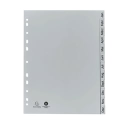 Intercalaires imprimés mensuels PP recyclé gris - Januar-Dezember(allemand) - 12 positions - A4 - Gris - x 25 - Exacompta