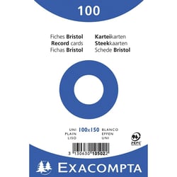 Fiches bristol - 10x15cm - Blanc - Uni - Non perforées - Lot de 100 - Papier épais - Exacompta