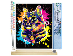 Peinture par Numéro Figured'Art - Chat Splash Pop Art - Kit de Loisir Créatif DIY Numéro d'Art Complet - 40x50cm toile roulée + châssis en bois à monter