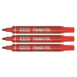 Lot de 3 marqueurs permanents pointe ogive 2 mm - PENTEL - Rouge - N50