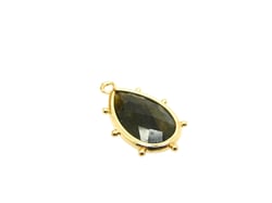 1 Pendentif forme goutte 22.5*13.5mm en pierre naturelle facettée Labradorite - monture laiton doré