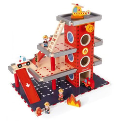 Caserne de pompiers en bois + accessoires - janod - 05717 - univers, figurines