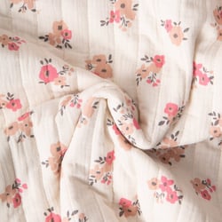 Tissu Double gaze de Coton Matelassé réversible Fleuris Molisa sur fond Ecru