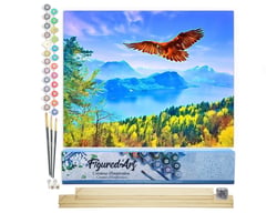 Peinture par Numéro Figured'Art - Aigle et Paysage de Suisse - Kit de Loisir Créatif DIY Numéro d'Art Complet - 40x50cm toile roulée + châssis en bois à monter