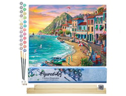 Peinture par Numéro Figured'Art - Vacances à la Plage - Kit de Loisir Créatif DIY Numéro d'Art Complet - 40x50cm toile roulée + châssis en bois à monter