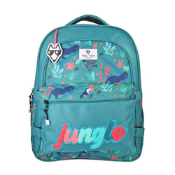 Sac à dos scolaire - POL FOX Jungle - Vert - poche réversible, 2 compartiments, motif tropical et animaux de la jungle