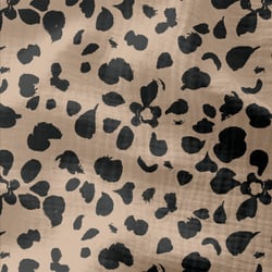 Tissu Double gaze Coton Karakulac pétales vert gris sur fond Beige