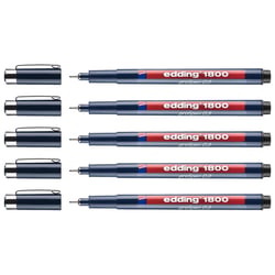 Lot de 5 feutres fins de précision EDDING 1800 - Pointe fine 0,3 mm - Noir