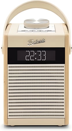 Radio réveil ROBERTS Rambler Midi - Aluminium, bois, bambou, cuir - 1-21871228 - Pastel Crème - 13 x 18,3 x 12,3 cm