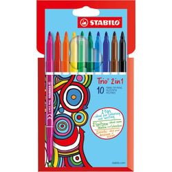 Lot de 6 feutres de coloriage double pointe fine et moyenne - STABILO - Trio 2 in 1