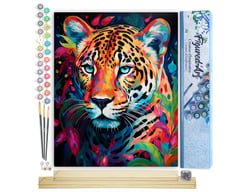 Peinture par Numéro Figured'Art - Léopard Coloré Abstrait - Kit de Loisir Créatif DIY Numéro d'Art Complet - 40x50cm toile roulée + châssis en bois à monter