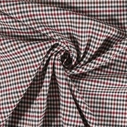 Tissu gabardine légère Petits carreaux Bordeaux et noirs sur fond Blanc cassé - Au mètre