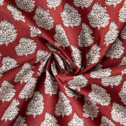 Tissu Voile de Coton indien Block print Fleuris écru sur fond Terracotta