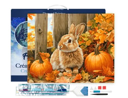 Diamond Painting Broderie Diamant Figured’Art 40x50cm toile tendue sur châssis en bois - diamants carrés - Lapin et citrouilles