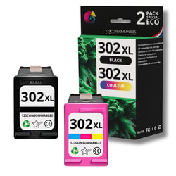302XL - Pack 2 cartouches noir et couleur HP 302 XL compatibles DeskJet 2630 3630 - 123CONSOMMABLES