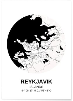 Affiche Carte Reykjavik | A3 : 29,7x42cm