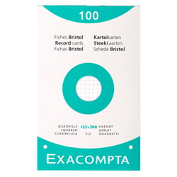 Étui de 100 fiches - bristol blanc quadrillé 5x5 perforé 125x200mm - Blanc - x 12 - Exacompta