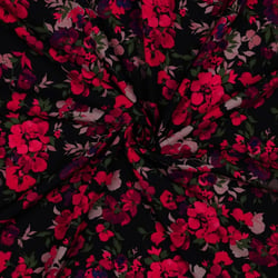 Tissu Viscose EcoVero digital fleurs Rouge sur fond Noir