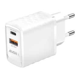 Akashi Chargeur Secteur 15W Double USB-A QC 3.0 + USB-C PD Charge Rapide Blanc