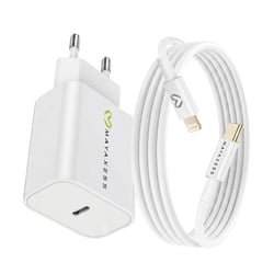 Mayaxess Chargeur Secteur pour iPhone SE 2020 18W + Câble Lightning 1m Blanc