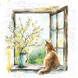 Lot de 4 serviettes en papier découpage collage 33 cm CHAT FENETRE A 1006