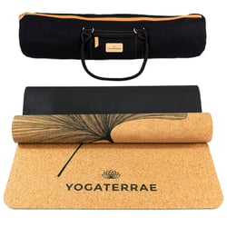 Tapis Yoga Antidérapant Liège-Caoutchouc naturel GINKGOS YINYANG 183x66x0,5cm Sangle + Sac transport