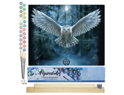 Peinture par Numéro Figured'Art - Chouette porteuse de croix - Kit de Loisir Créatif DIY Numéro d'Art Complet - 40x50cm toile roulée + châssis en bois à monter