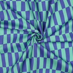 Tissu Popeline de Coton Bio Jennifer Bouron carreaux Bleu sur fond Vert