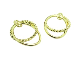 2 Pendentifs anneaux fixes lisse et torsadé 31*22mm doré - 2 boucles