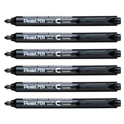 Lot de 6 marqueurs permanents rétractables pointe ogive fine - PENTEL - NXS15 - Noir