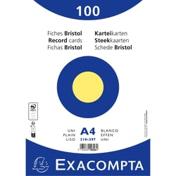 Paquet 100 fiches sous film - bristol uni non perforé 210x297mm - Jaune - x 10 - Exacompta