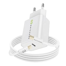 Mayaxess Chargeur Secteur pour iPhone 12 Pro 18W + Câble Lightning 1m Blanc