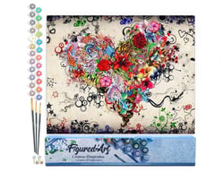 Peinture par Numéro Figured'Art - Coeur de Fleurs - Kit de Loisir Créatif DIY Numéro d'Art Complet - 40x50cm sans châssis en bois