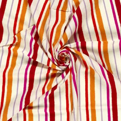 Tissu Crêpe de Viscose Lucien rayures Orange et Rouge sur fond Ecru
