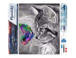 Diamond Painting Broderie Diamant Figured’Art 40x50cm toile entière roulée avec diamants carrés - Chat et Papillon coloré