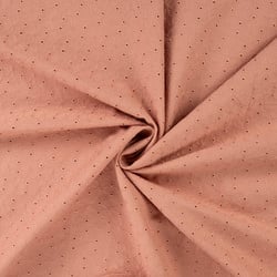 Tissu Coton brodé ajouré Fleuris sur fond Rose nude