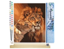 Peinture par Numéro Figured'Art - Couple Lion et Lionne - Kit de Loisir Créatif DIY Numéro d'Art Complet - 40x50cm toile roulée + châssis en bois à monter