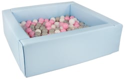 Piscine à balles carrée avec 200 balles – bleu clair/blanc, transparent, rose clair, gris - Velinda