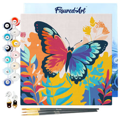 Mini Peinture par Numéro Figured'Art 20x20cm avec cadre Papillon Tropical - Petit Format