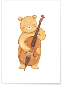 Affiche Enfant Ours Violoncelle | A3 : 29,7x42cm