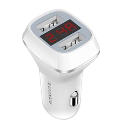 Borofone Chargeur Voiture avec 2 ports USB-A et Écran LCD Charge Rapide Blanc